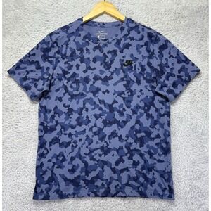 NIKE Mens Sports Tee Blue Camo Short Sleeve Embroidered Swish  Large